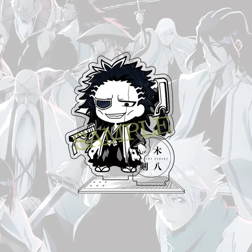 Black and white chibi ichigo acrylic standee with spiky hair sunglasses and sword 10cm figure from bleach