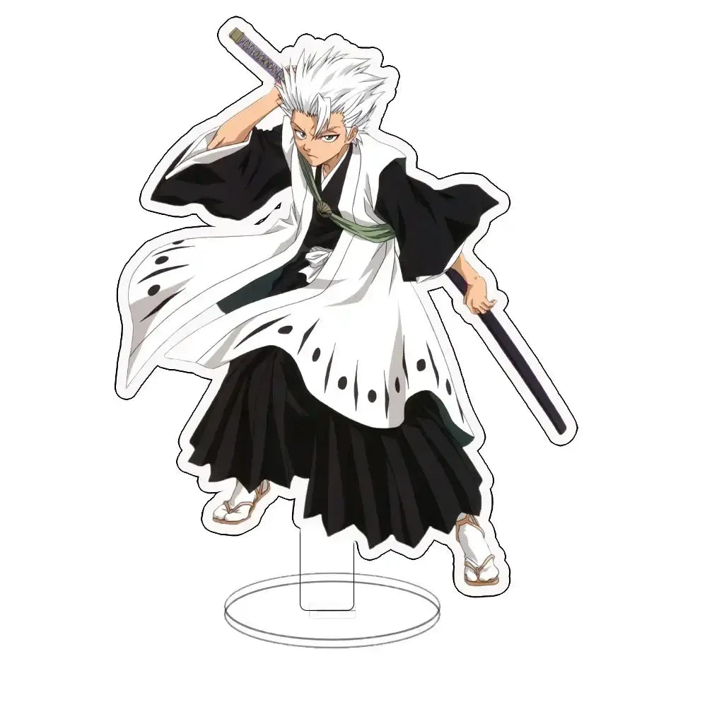 Bleach ichigo acrylic standee featuring a white and black anime character in a traditional japanese robe with spiky hair
