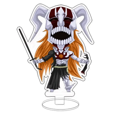 Bleach ichigo acrylic standee featuring a skull-faced character with orange hair in silver armor holding two swords