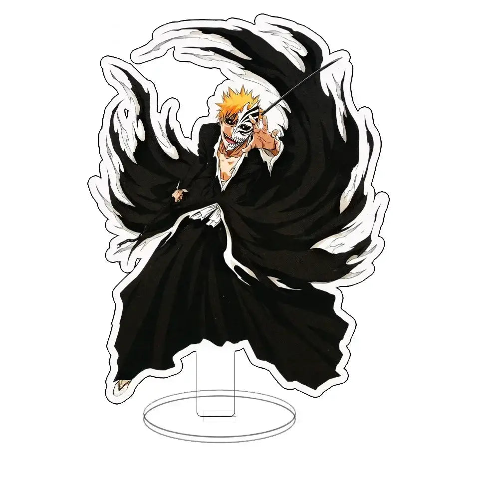 Black and white ichigo acrylic standee featuring anime character with spiky orange hair and skull mask double-sided desk figure