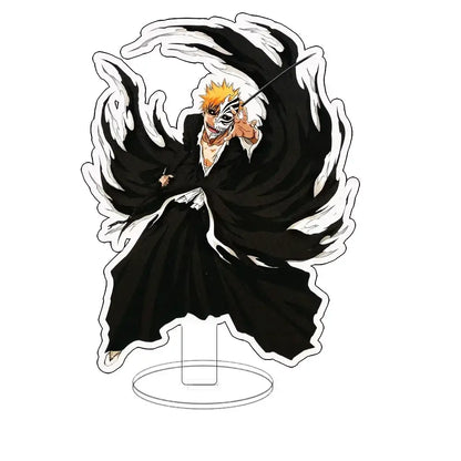 Black and white ichigo acrylic standee featuring anime character with spiky orange hair and skull mask double-sided desk figure