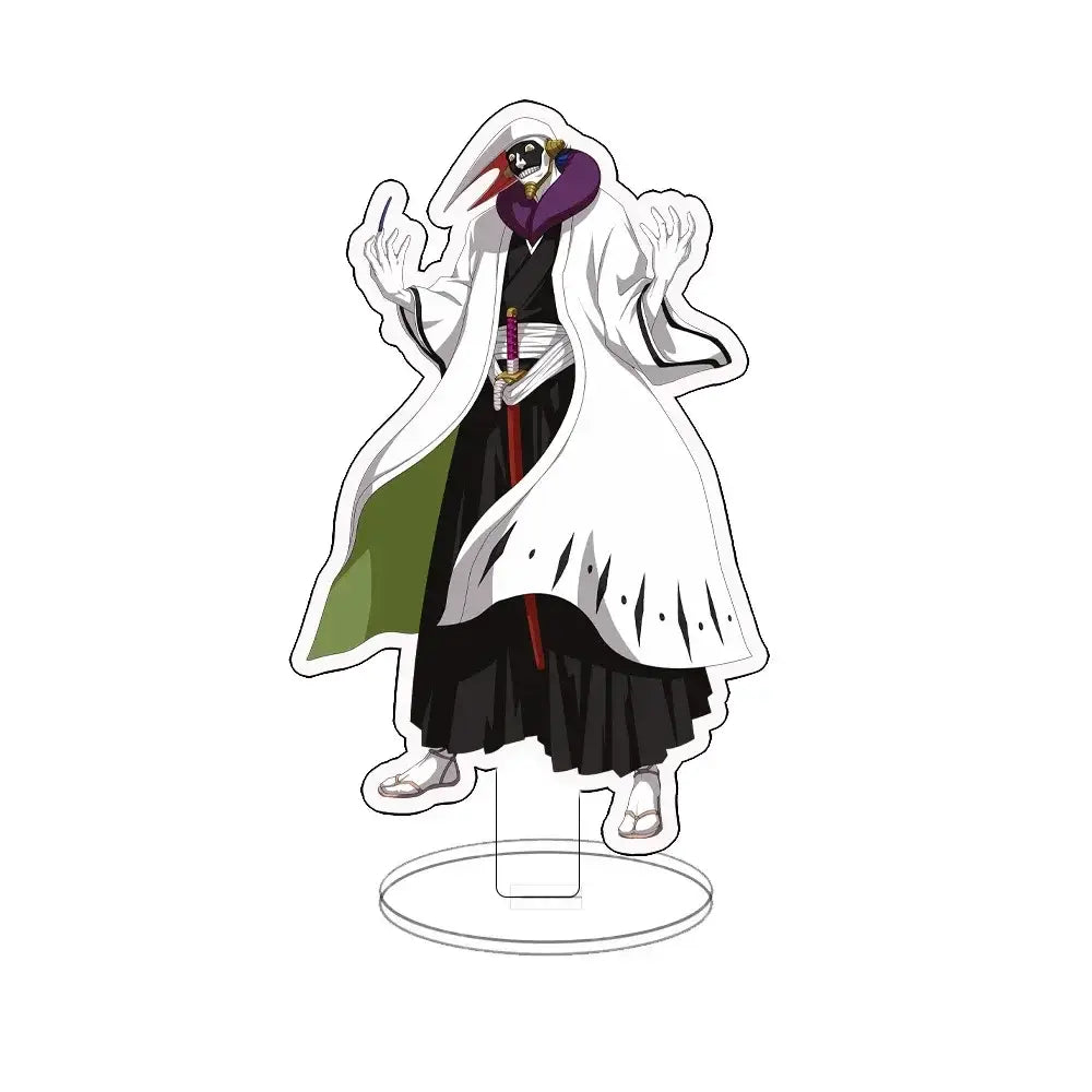 White and black acrylic standee of ulquiorra cifer from bleach with purple scarf and red sword hilt ichigo acrylic standee