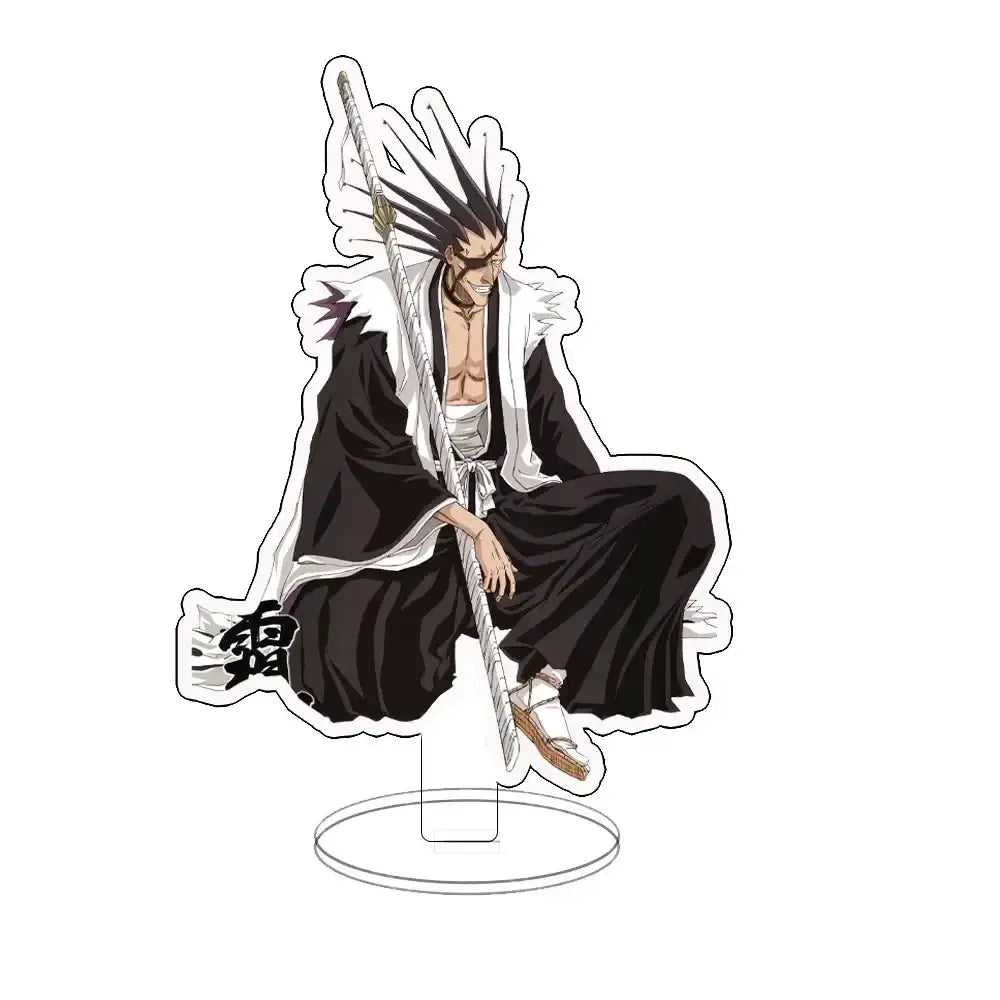 Black and white ichigo acrylic standee featuring ichigo kurosaki in shinigami uniform with sword beside him