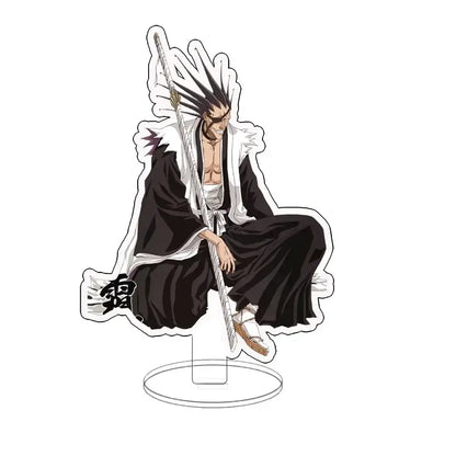 Black and white ichigo acrylic standee featuring ichigo kurosaki in shinigami uniform with sword beside him