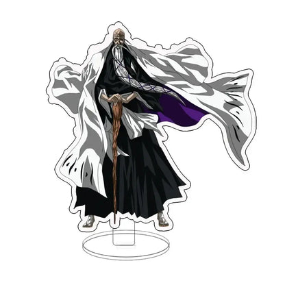 Bleach ichigo acrylic standee featuring a translucent double-sided desk figure of ichigo in white black and purple robe holding staff