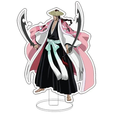 Bleach ichigo acrylic standee featuring a pink and black character with a straw hat holding two curved swords