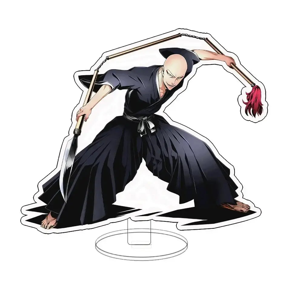 Black and white double-sided ichigo acrylic standee featuring a bald anime character in traditional robes with chain weapon