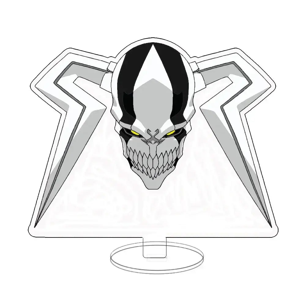 Black and silver skull-shaped ichigo acrylic standee with angular wing-like extensions for desktop display