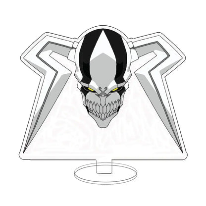 Black and silver skull-shaped ichigo acrylic standee with angular wing-like extensions for desktop display