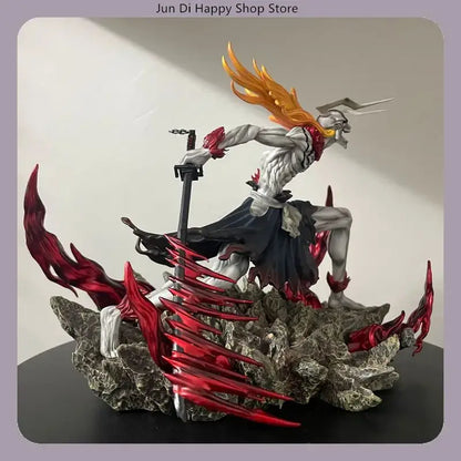 Detailed 23cm pvc statue of ichigo with fiery orange hair and demonic wings from bleach final getsuga tensho
