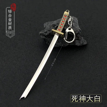 Bleach ichigo hollow mask keychain metal miniature sword with shiny blade and red inlay zinc alloy handle