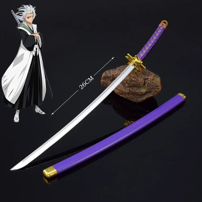 Bleach ichigo katana 10 inch iron samurai sword with purple zinc alloy handle gold accents and matching purple scabbard
