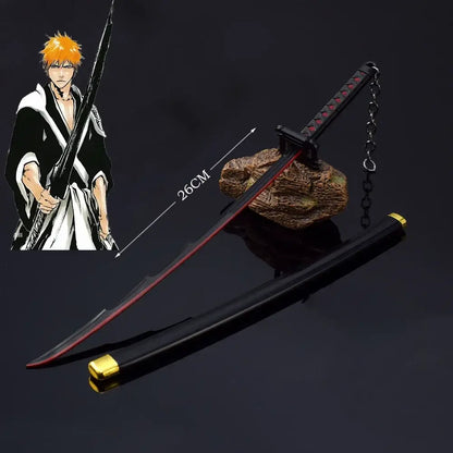 Bleach ichigo katana 10 inch iron samurai sword with black red zinc alloy blade and gold detailed hilt design