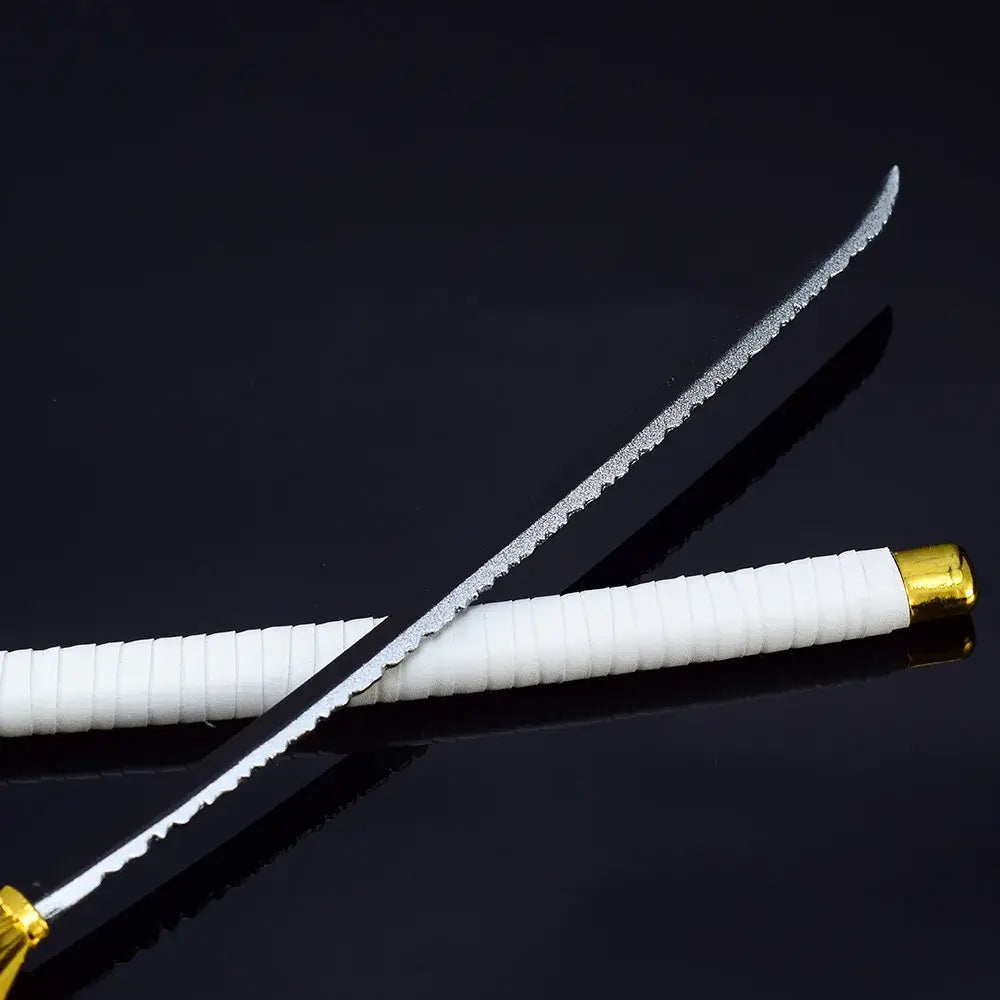 Bleach ichigo katana 10 inch iron samurai sword with white handle serrated silver blade and gold zinc alloy pommel