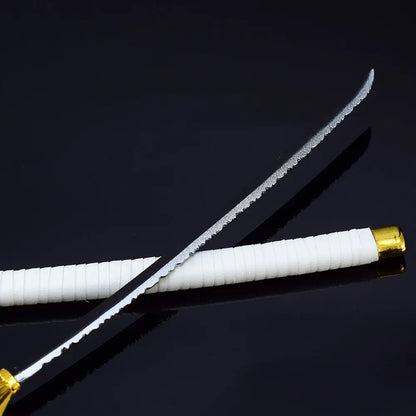 Bleach ichigo katana 10 inch iron samurai sword with white handle serrated silver blade and gold zinc alloy pommel