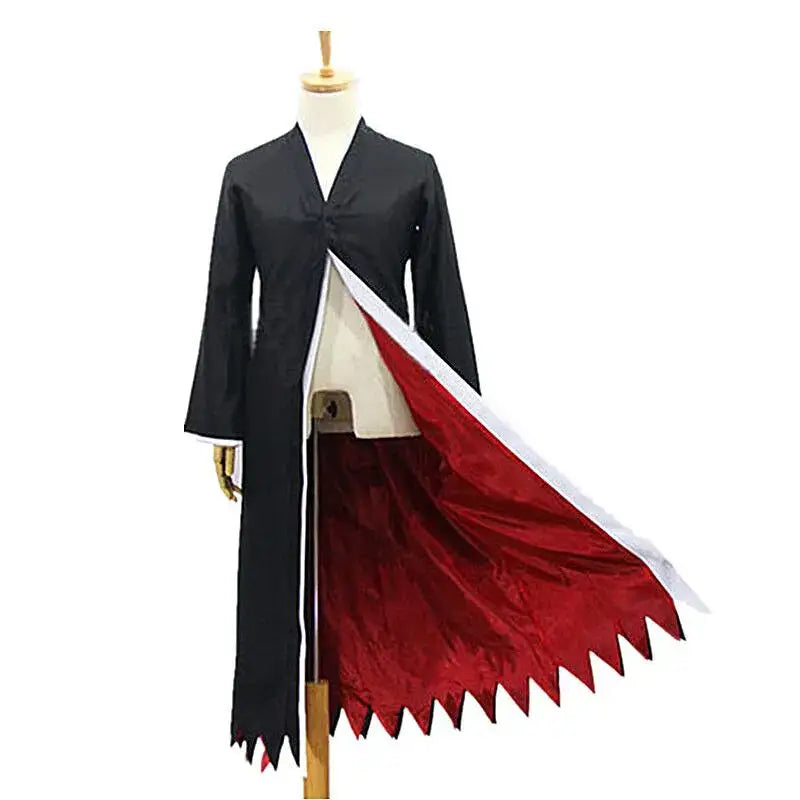 Black and red ichigo kurosaki cosplay robe with white trim v-neck long sleeves and jagged hemlines kurosaki cosplay costume