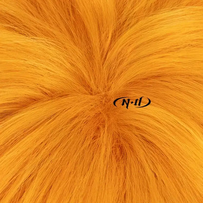Vibrant orange heat resistant faux fur kurosaki cosplay wig with soft plush texture and centered brand logo for ichigo kurosaki cosplay