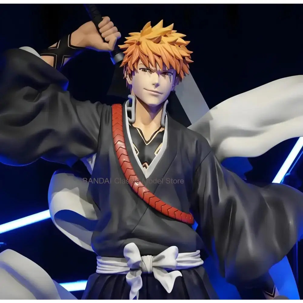 Bleach ichigo kurosaki grandista pvc figure with orange hair in black and white uniform and red sash has detailed sculpted features