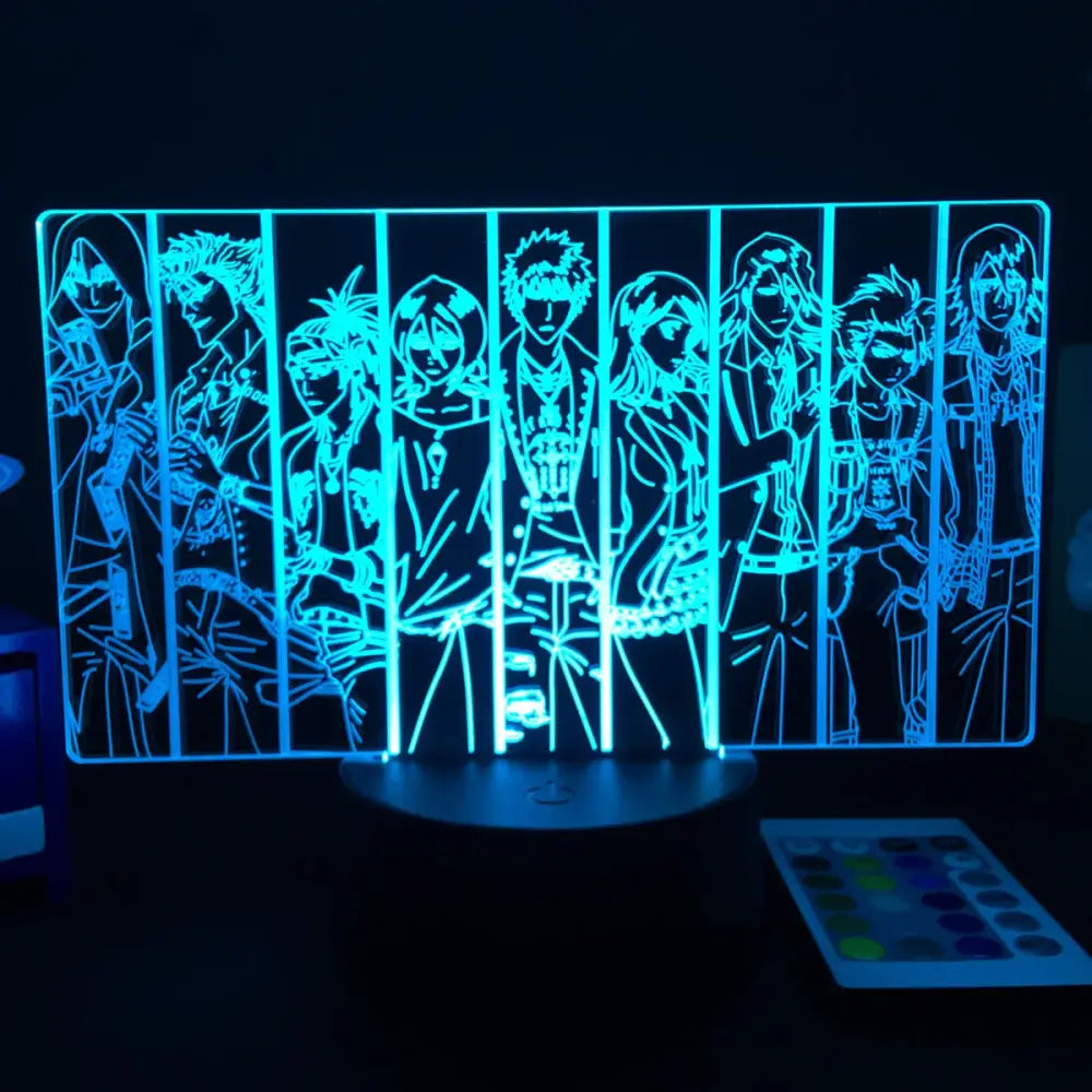 Bleach ichigo kurosaki blue-lit 3d acrylic led night light with illuminated anime silhouettes and finger touch remote control