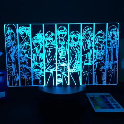 Bleach ichigo kurosaki blue-lit 3d acrylic led night light with illuminated anime silhouettes and finger touch remote control