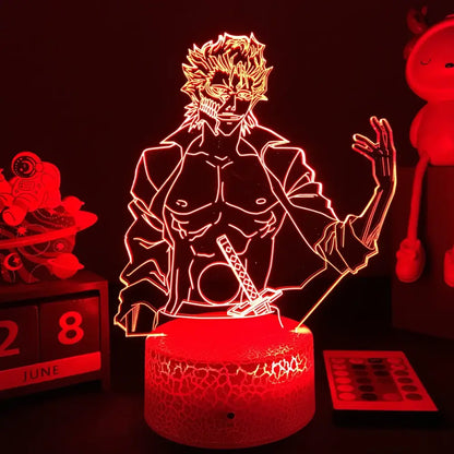 Bleach ichigo kurosaki 3d acrylic led night light glowing red with anime character spiky hair sword finger touch remote control