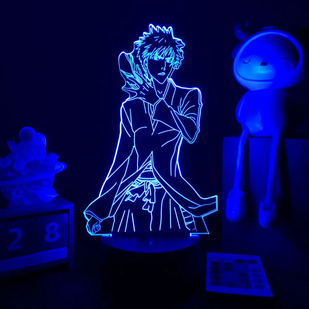 Bleach ichigo kurosaki blue neon-lit 3d acrylic night light with finger touch and remote control features