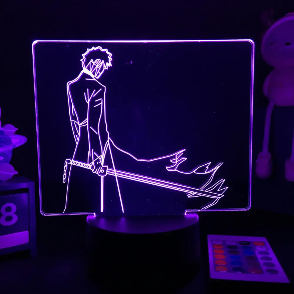 Purple glowing bleach ichigo kurosaki 3d acrylic led night light with finger touch and remote control features
