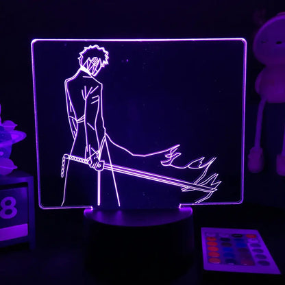 Purple glowing bleach ichigo kurosaki 3d acrylic led night light with finger touch and remote control features