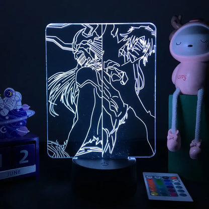 Bleach ichigo kurosaki led night light with glowing white 3d acrylic panel featuring anime design and finger touch remote control