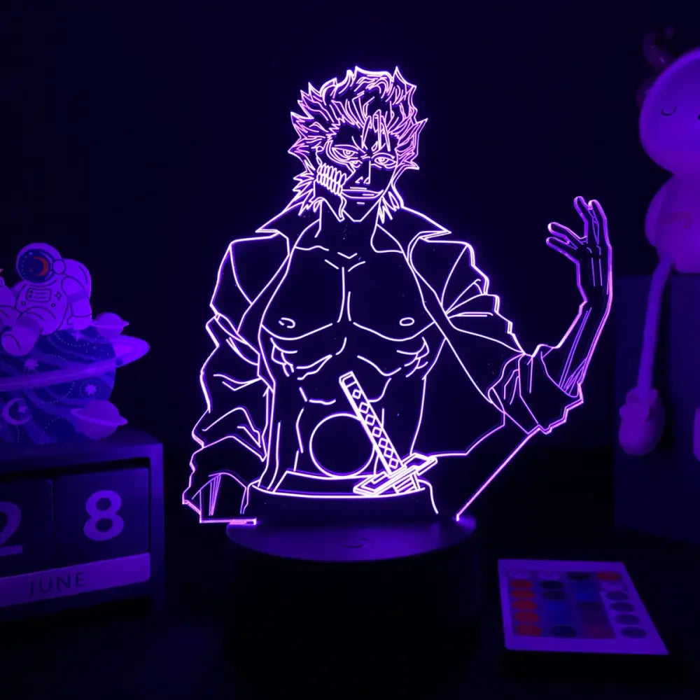 Bleach ichigo kurosaki 3d acrylic led night light glowing purple with finger touch and remote control features