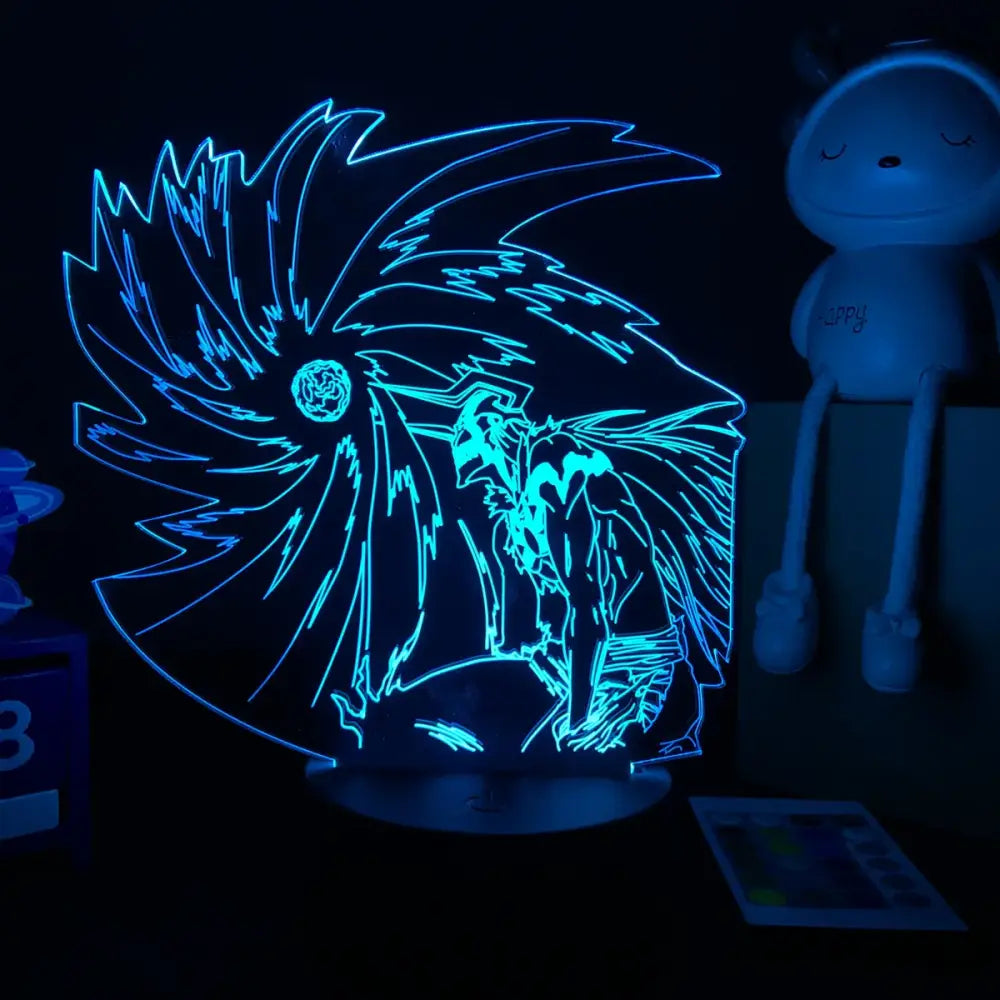 Bleach ichigo kurosaki 3d acrylic led night light glowing blue with stylized anime character finger touch remote control