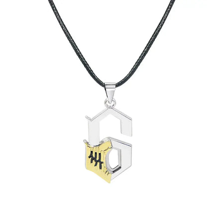 Bleach ichigo mask necklace with silver and gold two-tone zinc alloy pendant on black braided cord durable design