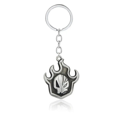 Silver metallic bleach ichigo mask necklace with flame-shaped embossed skull pendant made of durable zinc alloy