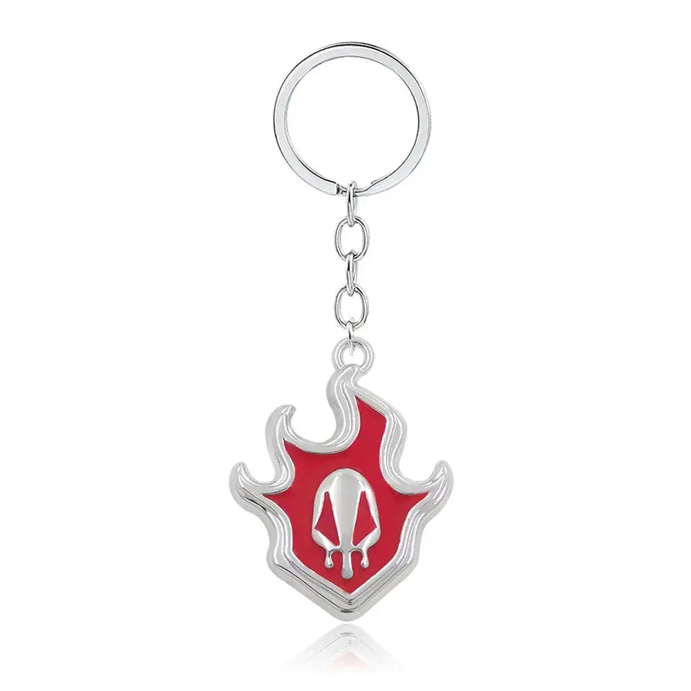 Silver and red enamel flame pendant mask necklace with stylized skull emblem made of durable zinc alloy for cosplay