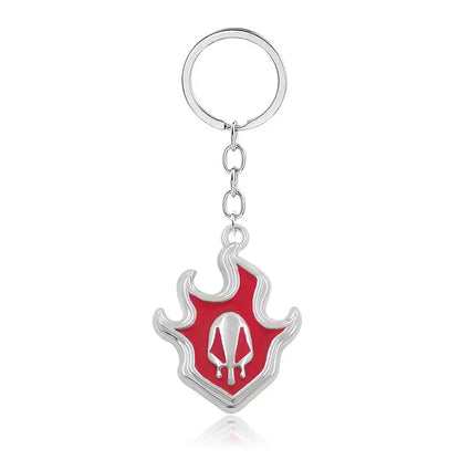Silver and red enamel flame pendant mask necklace with stylized skull emblem made of durable zinc alloy for cosplay