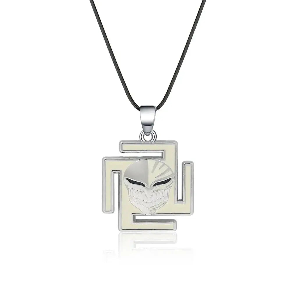 Silver-toned bleach ichigo mask necklace with detailed skull design in durable zinc alloy geometric frame