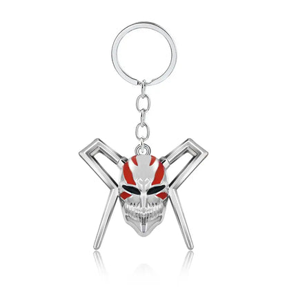 Silver durable zinc alloy keychain with red and white skull and crossed swords for bleach ichigo mask necklace cosplay accessory