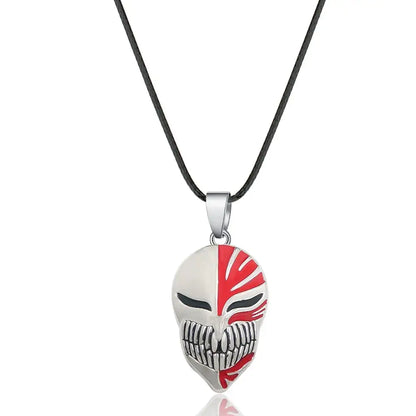 Silver and red bleach ichigo mask necklace pendant made of durable zinc alloy on black cord cosplay accessory
