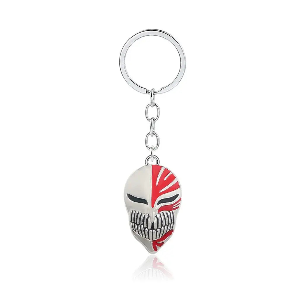 Silver and red enamel bleach ichigo mask necklace keychain with black detailing made of durable zinc alloy