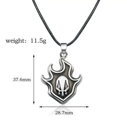 Silver-toned flame-shaped bleach ichigo mask necklace with skull motif on durable zinc alloy and black braided cord