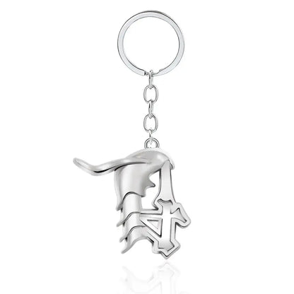 Silver durable zinc alloy keychain with stylized a and cross design for bleach ichigo mask necklace cosplay accessory