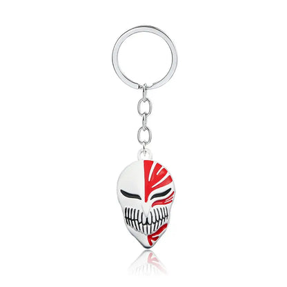 Silver bleach ichigo mask necklace keychain featuring white and red anime mask with black detailing made of durable zinc alloy