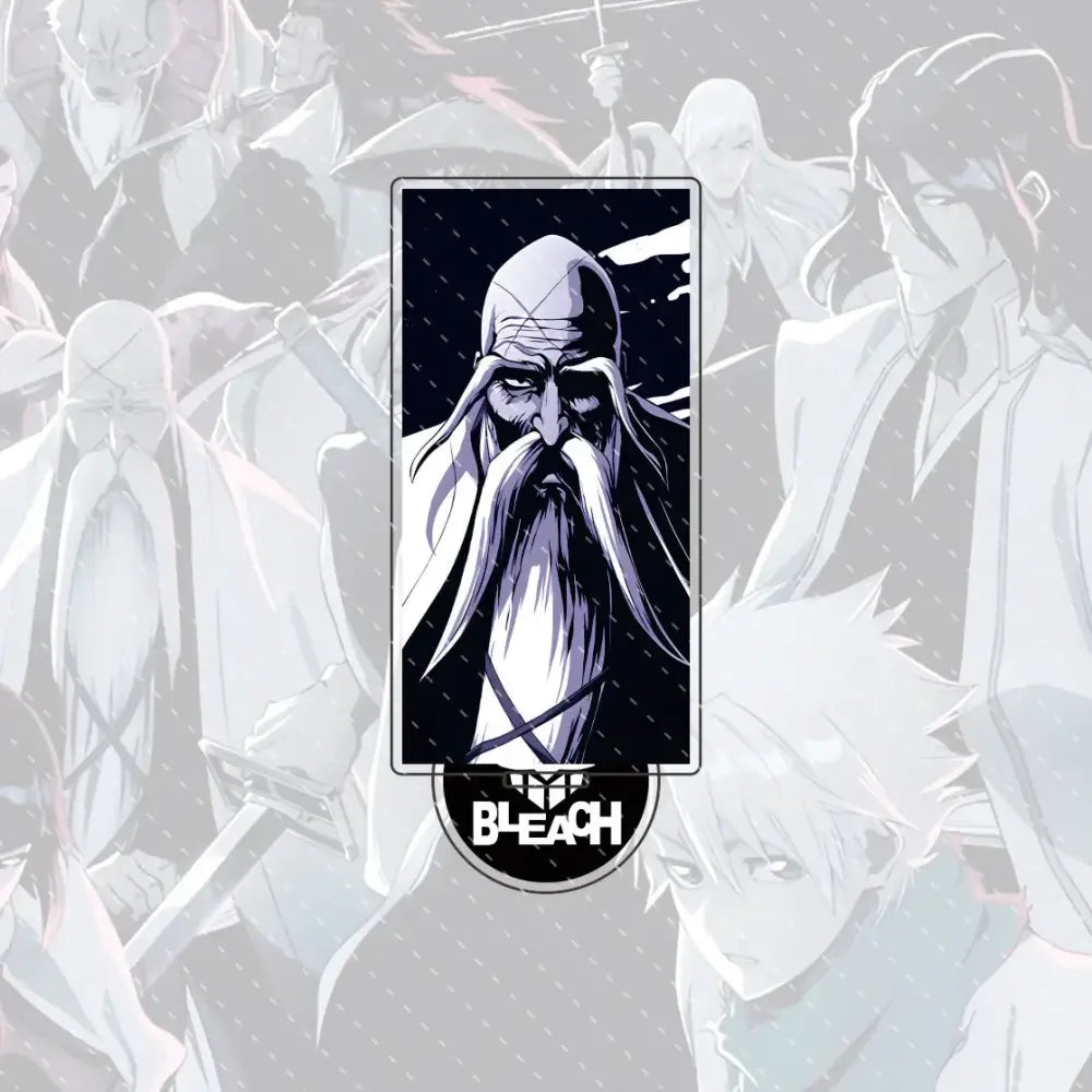 Black and white stern-faced elder pin acrylic stand figure in compact 15cm size with dark rectangular frame background