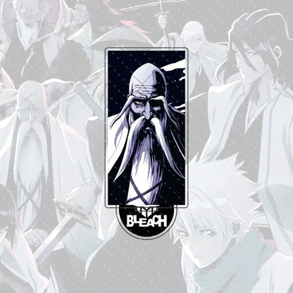 Black and white stern-faced elder pin acrylic stand figure in compact 15cm size with dark rectangular frame background