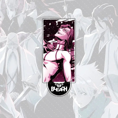 Pink and black bleach ichigo and orihime acrylic stand figure featuring a stylized female illustration on dark background
