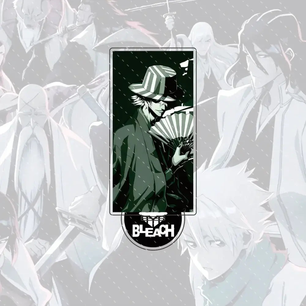 Black and white bleach ichigo acrylic stand figure with striped top hat and fan compact 15cm acrylic stand