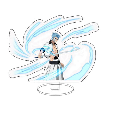 Clear acrylic keychain standee featuring bleach anime character ichigo with spiky blue hair and sword wielding design