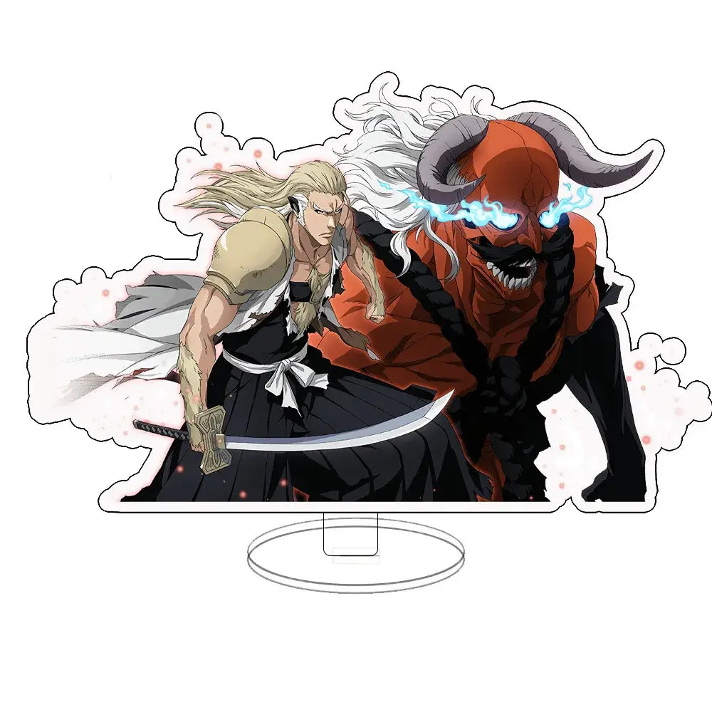 Bleach ichigo, orihime & ishida acrylic keychain standee with blonde anime character and red demon figure design