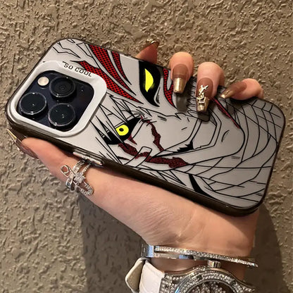A sleek transparent bleach ichigo phone case with bold anime design yellow eyes red accents shockproof tpu cover back view