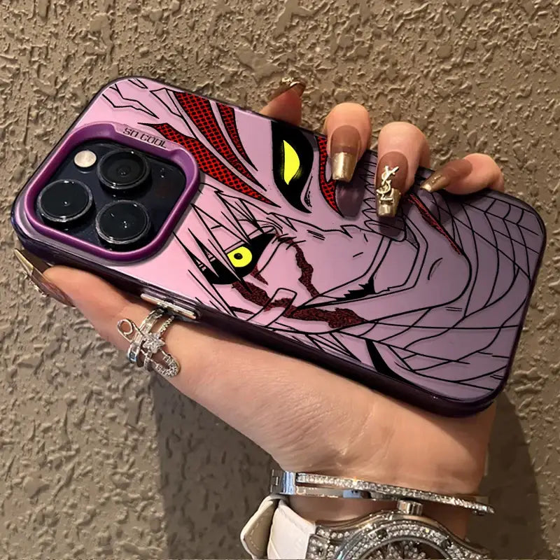 Vibrant pink and purple bleach ichigo phone case with glowing yellow eyes shockproof tpu cover by so cool showing back side
